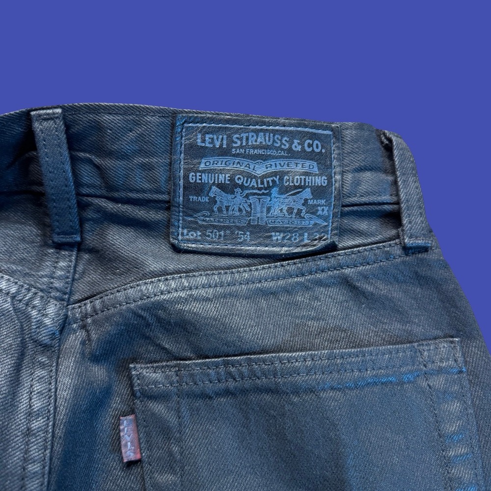 Levi's Premium 501 '54 Jeans W28 L32 Black Coated Wax Straight Leg Denim - Picture 8 of 12
